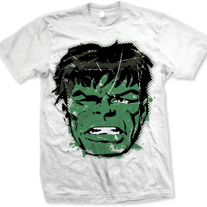 T-Shirt - Marvel - Hulk Big Head Distressed Bianco